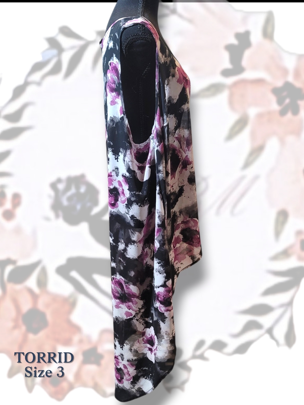 Torrid Sheer Floral Print Cold-Shoulder High-Low Tunic Top Size 3 - Picture 3 of 6